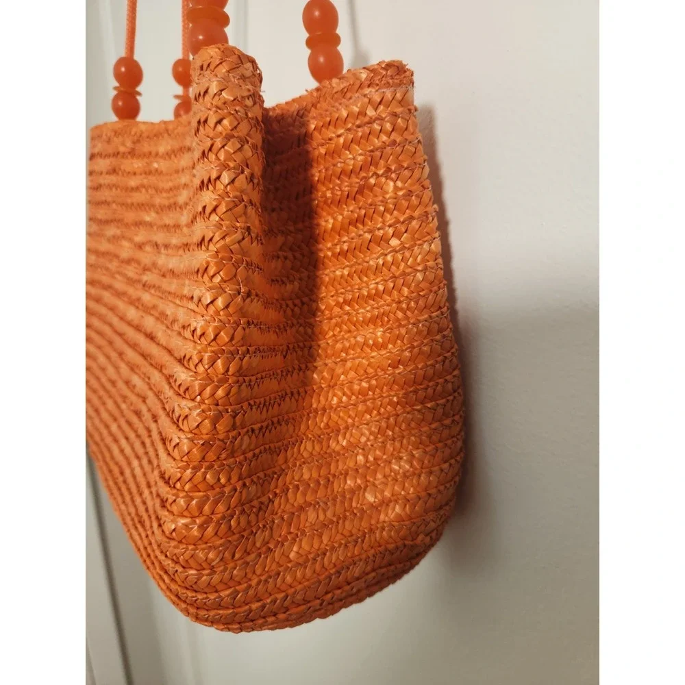 Madison Studio Orange Wheat‎ Straw Summer Beach Bucket Bag Vacation Resortwear